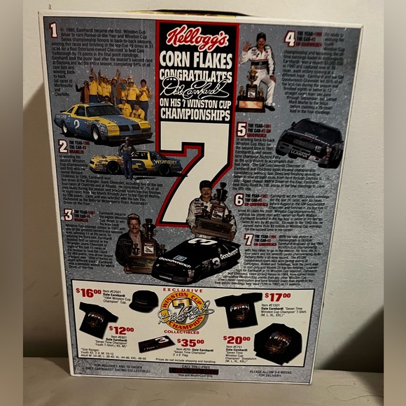 Dale Earnhardt Sr. 1995 KELLOGGS CORN FLAKES UNOPENED CEREAL BOX FULL SEALED - Picture 2 of 5